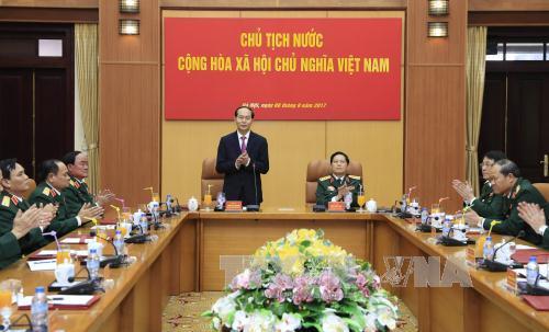 Chủ tịch nước Trần Đại Quang làm việc với Lãnh đạo Bộ Quốc phòng