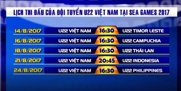 Lịch thi đấu của U22 Việt Nam ở SEA Games 29